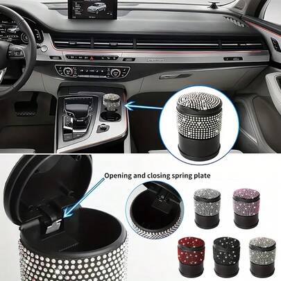 1 Stück glänzender Diamant Auto-Aschenbecher, charmant funkelnder Kristall Auto-Aschenbecher mit Deckel - tragbar für Büro und Zuhause Auto-Aschenbecher - langanhaltend ABS-Material, dekoriert mit glänzenden Strasssteinen, kreatives modisches Frauendesign
