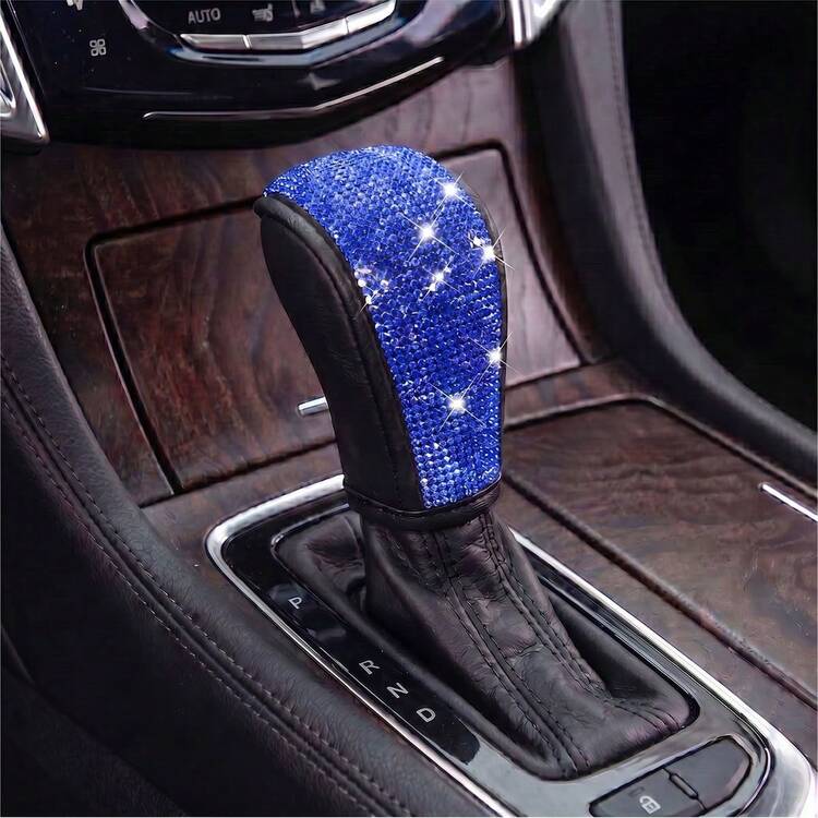 閃亮水鑽汽車排檔桿套，閃耀全水晶自動變速箱通用排檔頭保護套，PU皮革自動變速箱通用，女性時尚汽車內飾裝飾 - 多色 - 查看 4