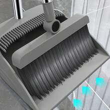 Juego de escoba y recogedor 3 en 1 con cepillo integrado, kit de limpieza para el hogar 3 en 1: escoba de cerdas suaves, recogedor y cepillo combinados, escoba y recogedor integrados, diseño plegable compacto para uso en el hogar, residencia de estudiantes, colegio, oficina y coche, - Gris - Ver 4