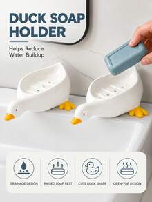 1pc Yellow Duck Shaped Soap Holder, Plastic Material, Suitable For Kitchen Bathroom Countertop Storage Box, Non-Slip Drainage Soap Dish Container, Bathroom Accessories, Home Bathroom Decor, Summer - Multiple Styles and Colors - View 5