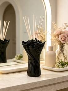 1pc Spotted Cream Color Ruffled Edge Diffuser Bottle, Empty Aromatherapy Oil Bottle, With Ribbed Sculptural Design, Bathroom Vanity Shelf Decor Fragrance Jar, No Reed Sticks, Spa Home Decor - Multi-color - View 9