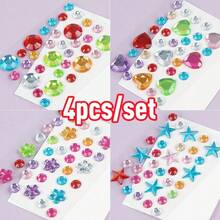 5/3/1pc Extra Large Colorful Star, Heart, Flower Rhinestone Jewelry Stickers, Self-Adhesive Eye, Face, Body Gem Decals For Rave, Festival, Carnival, Cosplay And Party Makeup Decoration - Multicolor - View 8