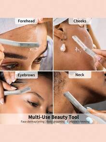 8pcs Black And White Eyebrow Scraper And Shaving Set, Eyebrow Trimmer, Exfoliating Beauty Tool, Body Hair Trimmer, Women's Eyebrow Trimming Set, Long Handle Blade With Precise Protection, Suitable For Home Or Travel Use - Upgraded Version - View 4