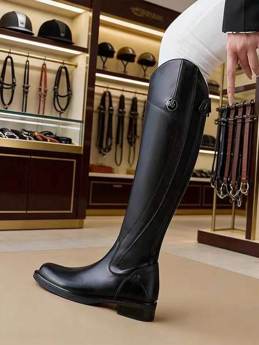 Bốt cao cổ nữ đế dày tôn dáng, mẫu mới thu đông màu đen, bốt cưỡi ngựa khóa kéo sau lưng - màu đen - Xem 1