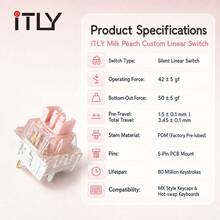 Milk Peach Switch 50 90 100Pcs Linear 5 Pin Pre-Lubed 42gf Light Actuation Force POM Material Creamy Marbly Sound For Office Gaming DIY Mechanical Keyboard Custom Build - View 7