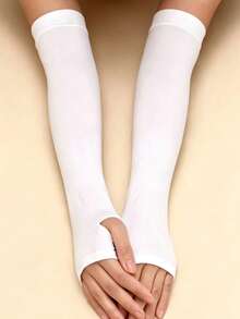 Women's Over-Elbow Sun Protection Arm Sleeves, Suitable For Daily Wear - White - View 1