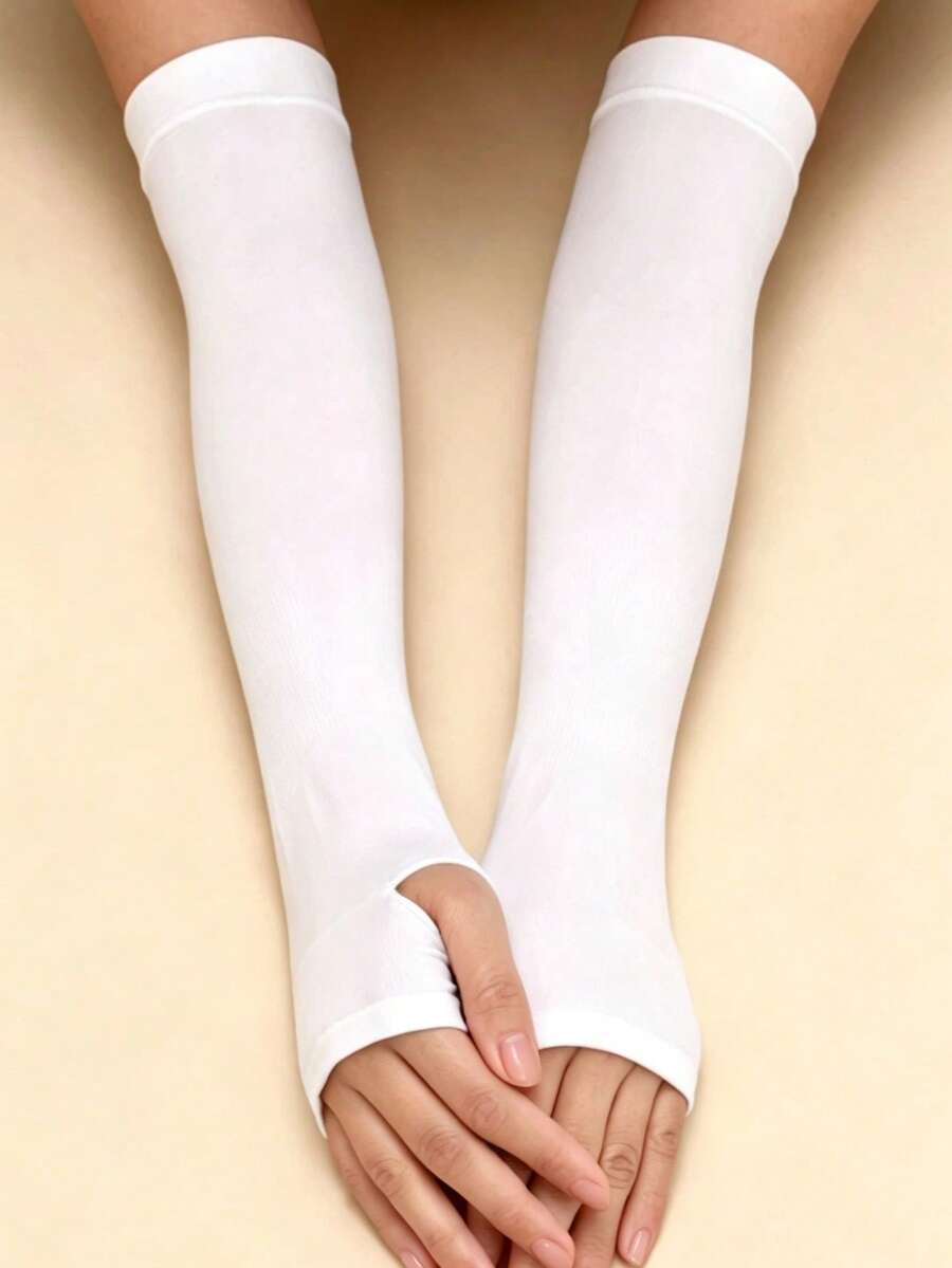 Women's Over-Elbow Sun Protection Arm Sleeves, Suitable For Daily Wear - White - View 1
