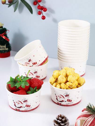 20/30/60 Peças Taças de Papel de Natal, Design Fofo de Desenho Animado do Pai Natal em Creme com Estrelas e Bolinhas Vermelhas, para Festa de Natal, Jantar de Feriado, Celebração de Inverno, Decoração de Mesa Festiva, Reunião Familiar e Artigos para Festa de Feriado
