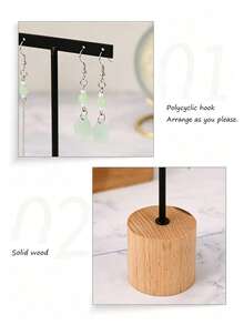 1pc Iron Art Earring Display Stand, Wooden Base T-Shaped Earring Holder Jewelry Display Rack Accessory Storage Display Prop - Multicolor - View 3