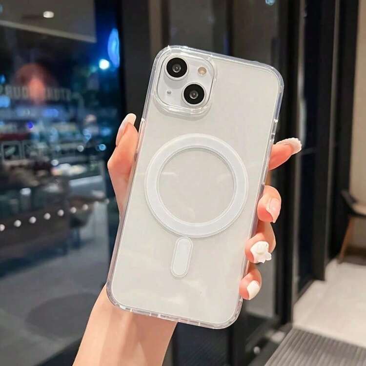 Transparent Shockproof Magnetic Case, Compatible With IPhone 18 Pro Max 17 16 15 14 13 12 11 Plus Pro 17e,Four-Corner Protection, Metal Button,Wireless Charging Compatible, Clear Back Cover - Clear - View 5