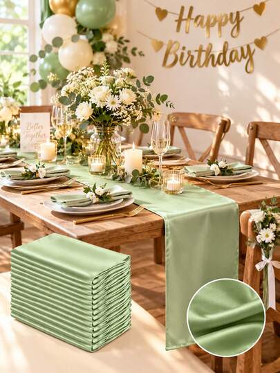 2pcs/4pcs/10pcs 30*275cm Satin Table Cloth, Sage Green/Dark Green Silk Tablecloth, Suitable For Rectangular/Round Dining Tables, Wedding/Party