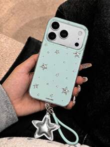 Y2K Cute Bling Star Pattern Glossy Phone Case Compatible With Iphone 18 Pro Max 18 Pro 17 Pro Max 17 Pro 17 16 Pro Max 16 Pro 16 15 Pro Max 15 Pro 15 14 Pro Max 14 Pro 14 13 Pro Max 13 Pro 13 12 11 Stylish Star Pendant ShortRope Soft Protective Cover - Mint Green - View 5