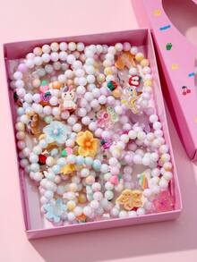24pcs Kids Polymer Clay Bracelet Gift Set, Fruit Flower Beads Unicorn Pendant, Girls Party Jewelry Birthday Gift - Multicolor - View 7