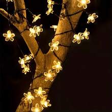 Outdoor Solar Powered Cherry Blossom Fairy Lights, 100 LED 3D Flower Shaped String Lights, Waterproof And Sun-Resistant, Solar Powered , Multiple Lighting Modes Switchable. 12m Long Cable Convenient For Wrapping Greenery, Fences, Tree Trunks, Suitable For Yard, Patio, Lawn Decoration, Wedding, Proposal Scenes, Social Media Photo Spots, Creating Warm And Romantic Outdoor Atmosphere Decorative String Lights. - Solar Cherry Blossom Lights - View 9