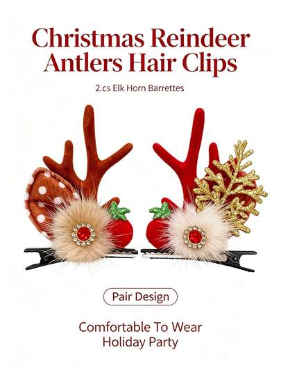 Christmas Hair Clip Mori Style Reindeer Hair Clip Christmas Headpiece Deer Horn Ear Hair Clip Headband Decoration Hair Accessory