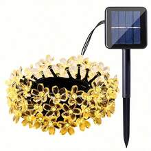 Outdoor Waterproof Solar Powered Cherry Blossom String Lights, LED Artificial Flower Shaped Colorful Lights, Solar Panel Self-Charging, Light-Sensing Automatic On/Off, 12m 100 LED Beads, 8 Lighting Effect Modes. Can Be Wrapped Around Lawn, Greenery, Tree Trunks, Railings, Used For B&B Courtyard Landscaping, Wedding Party, Christmas New Year Scene Decoration, Creating Warm And Healing Outdoor Night View Decorative String Lights. - Solar Cherry Blossom String Lights - View 5