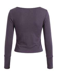Kaos Dalaman Lengan Panjang Model Korea Leher V Slim Fit untuk Melangsingkan Tubuh - Purple - View 3