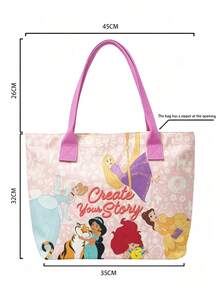 Miniso Tas Tote Kanvas Disney Princess, Motif Bunga Pink dengan Berbagai Putri, Tas Bahu dengan Pegangan, Cocok untuk Penggunaan Sehari-hari - Berwarna merah muda - View 6