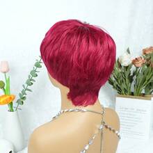 Colored Short Straight Pixie Cut Human Hair Wigs For Women 6 Inch 180% Density Layered Machine Made Wigs With Bangs Black Color 99J# Burgundy Green 613# Blonde BUG Red Color Basic Non Lace Wig Pixie Wig For Daily Wear And Halloween - SBUG - View 10