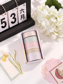 5 Rolls/Box Simple Pattern Glitter PET Tape Set, 3 Widths Of Stylish Tape, Perfect For School Supplies, Crafts, And Gift Wrapping, A Handbook Gift For Friends - Sets - View 9