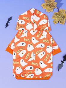 LUCKIE PAW 1pc Halloween Ghost Pattern Pet Sweatshirt, Anti-Flea, Reduces Shedding, Warm And Breathable Dog Vest, Suitable For Small And Large Dogs And Cats, Indoor And Outdoor - Orange - View 5
