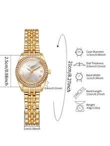 Women's Luxury Rhinestone Roman Numeral Dial Quartz Watch, Elegant Alloy Strap Wristwatch, Gift For Girlfriend (1pc/Set) Watch Box Not Included - Gold - View 3