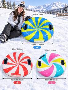 1pc 82cm Colorful Striped Inflatable Snow Tube, Dual Handle Round Snow Sled, Bright Candy Swirl Pattern Inflatable Sled, Portable Winter Outdoor, Suitable For Ski Resort, Snow Entertainment, Family Winter Activities, Christmas Gift, Holiday Essential, Fitness Equipment, Snow Sled, Outdoor - Striped Snow Tube - View 10
