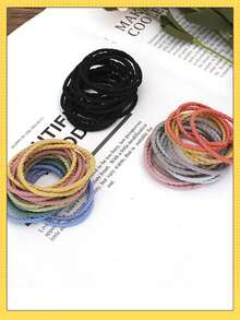 50pcs/20pcs/10pcs/1pc High Elastic Polyester Spiral Woven Material Morandi Macaron Multicolor Solid Color No Pattern Minimalist Basic Style High Elasticity Durable Hair Ties Not Easy To Break Not Damaging Hair Thin Hair Bands For Girls Students Daily Commute Hair Styling - Color: Random - View 7