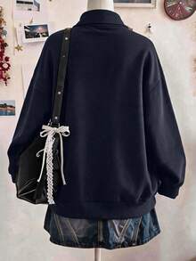 2pcs Set Suitable For Girls And Tween GirlsHalf-Zip Sweatshirt And Wide Leg Pants, Loose Fit Stand Collar Sweatshirt With Applique Embroidery Red Cherry Pattern And Loose Wide Leg Pants Matching Set, Suitable For Autumn/Winter Daily Wear - Multicolor - View 7