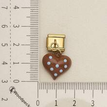 1pc Cute Chocolate Blue Enamel Zinc Alloy Charm, Heart Star Bow Bear Dangle Pendant For DIY Bracelet Necklace Jewelry Making - Blue and Coffee Color-block Design - View 29