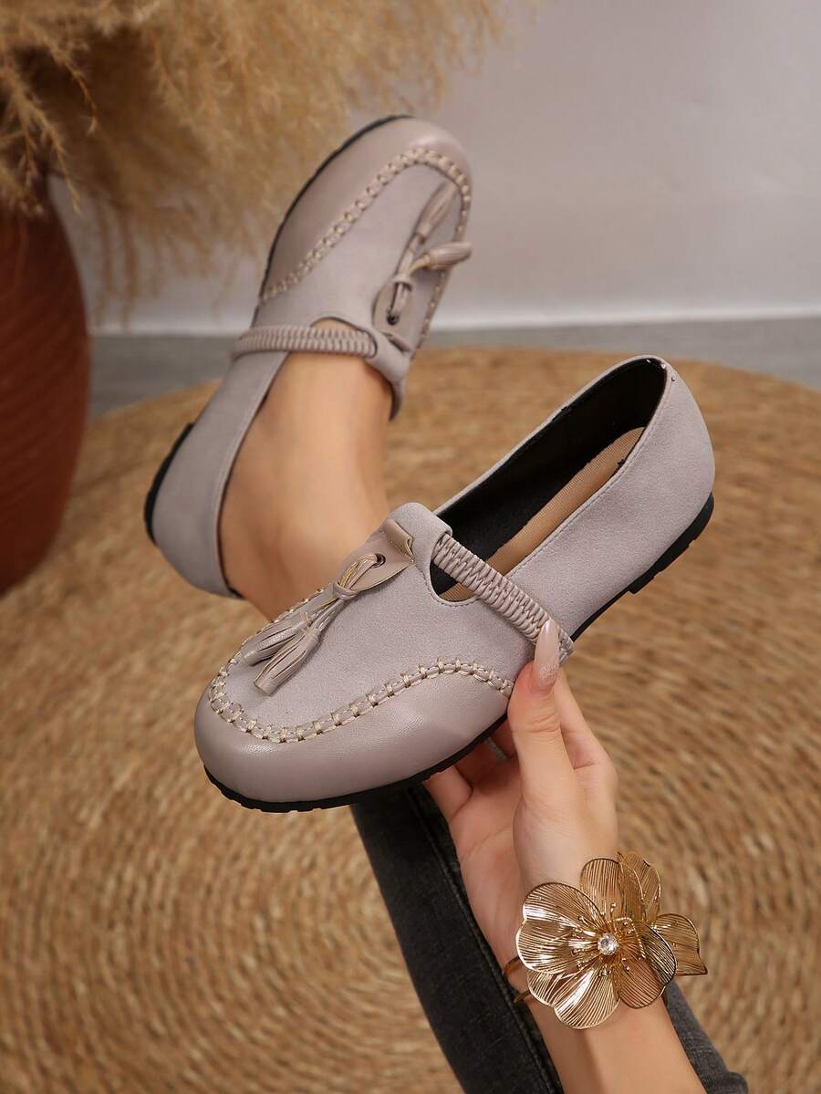 Women's Plus Size Mesh Floral Embroidered Flat Ballet Shoes, Vintage Style Summer Black Cross Elastic Strap - Apricot - View 1