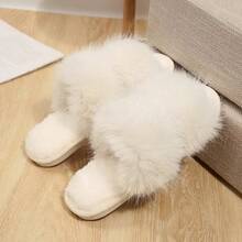 Women's Two Band Faux Fur Slide Slippers, Fluffy Open Toe House Slippers, Soft Non-Slip Indoor Bedroom Home Shoes - White - View 5