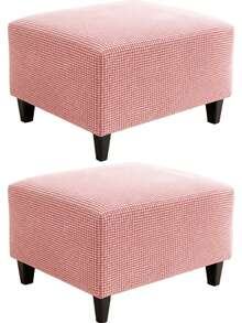 1pc Solid Color Fleece Stool Cover, Removable & Washable Footstool Protector, Suitable For Living Room, Bedroom, Kitchen, Patio, Garden And Multiple Occasions, Single Piece Not Set - Baby Pink - View 9