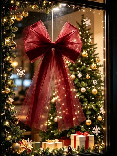 1pc Tulle Bow, Outdoor Wedding Decoration Bow, Christmas Wreath Arrangement Prop, Burgundy Tulle Bow, Christmas Party And Easter Party Decoration, Best Holiday Decoration