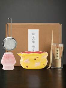 1pc/5pcs Set Teh Matcha Motif Anak Kucing Merah Muda Gradien dengan Mulut, Termasuk Mangkuk Matcha, Tempat Pengaduk Teh, Saringan Teh, Sendok Teh, Dudukan Pengaduk Teh, Set Sendok Teh, Alat Persiapan Matcha, Alat Pembuatan Makanan Penutup dan Minuman, Set Perlengkapan Sekolah - MultiWarna - View 7