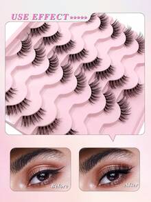 ENCHUW 16 Pairs False Eyelashes Fluffy Lashes With Clear Band Lashes Fake Eyelashes Curling Strip Lashes For Daily Wear - Black - View 4