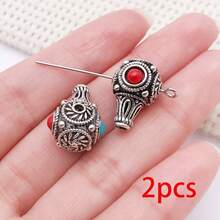 2pcs Three Hole Guru Beads Alloy Inlaid Turquoise Red Stone Buddha Head Charms For DIY Bracelet Handmade Mala Jewelry Making - Multicolor - View 10
