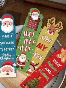 30pcs Christmas Bookmarks Cute Cartoon Santa Claus Paper Bookmarks To Decorate Books, Mark Pages, Gift Cards, And Journal Cards - A - View 4