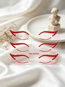 1pc Red Rhinestone Eyeliner Sticker, Self-Adhesive Crystal Eye Tail Decoration Sticker, Upper Eye Tail Rhinestone Strip + Lower Eyelid Fine Rhinestone Combination Eye Makeup Sticker, Waterproof Shiny Eye Rhinestone Decor, Suitable For EDM Party, Halloween Cosplay - Red - View 9