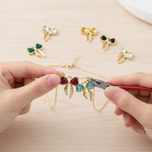 Random 5/10pcs Golden Bow Charms With Heart Rhinestone, Multi Color Crystal Bow Pendant For DIY Earrings Bracelets Necklaces Jewelry Making Accessorie - Multicolor - View 5