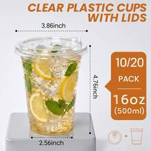 20/10//Heat-Resistant And Leak-Proof 16oz Coffee Cup (With Lid) Perfect For Cold Brew Coffee; Iced Milk, Tea, Homemade Coffee, Fruit And Iced Tea Cold Drinks Takeout Cup; Portable Commercial Takeout Beverage Cup, Suitable For Camping And Team Use, With Flip Lid Design, No Straw - Transparent - View 7