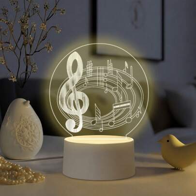 Music Note Treble Clef Acrylic Night Light, USB Warm Light Powered Desktop Art Decor Ornament, Exquisite Music Score Line Engraving, Atmospheric Bedroom Bedside Night Lamp, Suitable For Music Lovers, Artistic Creative Birthday Holiday Gift