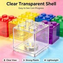 1PC-Colorful Building Block Storage Box-Ins Style Transparent Square Piggy Bank With Lid-Waterproof Dorm Desk Decor-Back To School-Office-Holiday-Gift - Multicolor - View 2