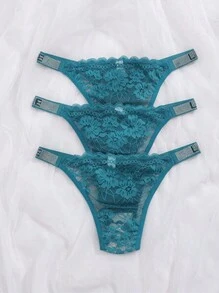 Mystèrelle 3-Pack Sexy Lace Semi-Sheer Comfortable Breathable Thongs - Solid Color, Floral Texture Design, Ideal Gift For Valentine's Day And Christmas - Multicolor - View 4