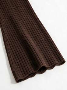Korean Style Lazy Vertical Stripe Knit 2 Pieces Set, Waist-Cinching Split Top And High-Waist Flared Pants Commuter Outfit - Brown - View 7