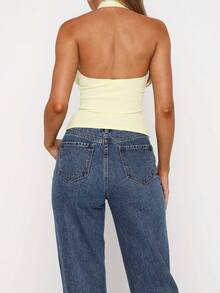 Women's Solid Color Pleated Casual Breathable Camisole Summer - Light Yellow - View 5