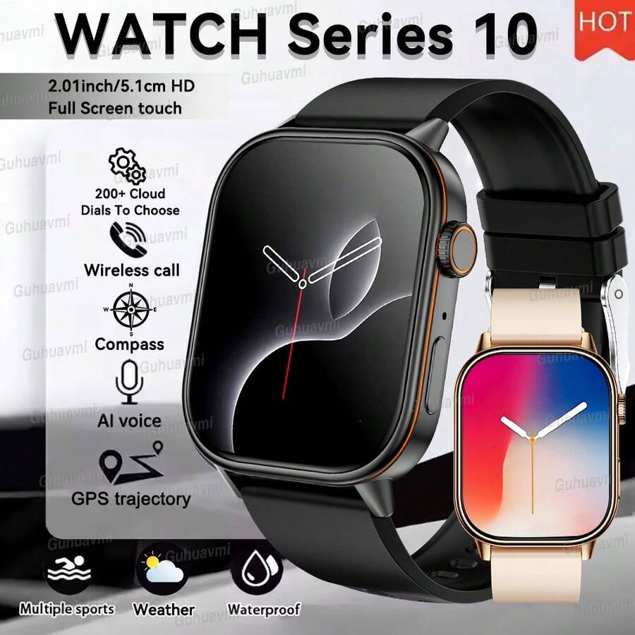 GUHUAVMI 2026 New Universal GPS Smart Watch Series 10, Unisex, Built-In High-Precision GPS Positioning, 2.01" Full Touch Screen, Supports Bluetooth Calling, Voice Assistant, Reminder Function, Fashionable Wearable Design, 178+ Sport Modes, Compass, Fitness Tracker, Activity Tracker, GPS Sports Tracking, IP68 Waterproof, Outdoor Sports Smart Watch, Compatible With Android And IOS, Best Gift For Friends And Family