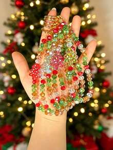 Christmas Tree Car Key Chain Creative Colorful Bead Chain Keychain Pendant Home Keychain Pendant Car Keychain Pendant Best Gift For Friends And Family During Holidays (Includes Horseshoe Buckle) - Multicolor - View 3