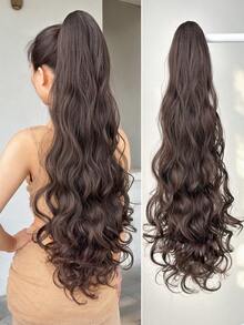 Ekstensi Rambut Ekor Kuda Berbentuk Cakar HEYPINK, Panjang 32 Inci Cokelat Bergelombang Alami Keriting, Wig Ekor Kuda Serat Sintetis Tahan Panas, Cocok untuk Pemakaian Sehari-hari Wanita - Hitam Coklat - View 2
