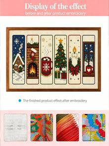 6pcs Christmas‑Themed Cross‑Stitch Bookmark Set, DIY Christmas Bookmark Kit, Medium‑Grid Three‑Strand Embroidery Thread, Christmas Tree, Bell, And Fireplace Pattern - Multiple Styles - View 7